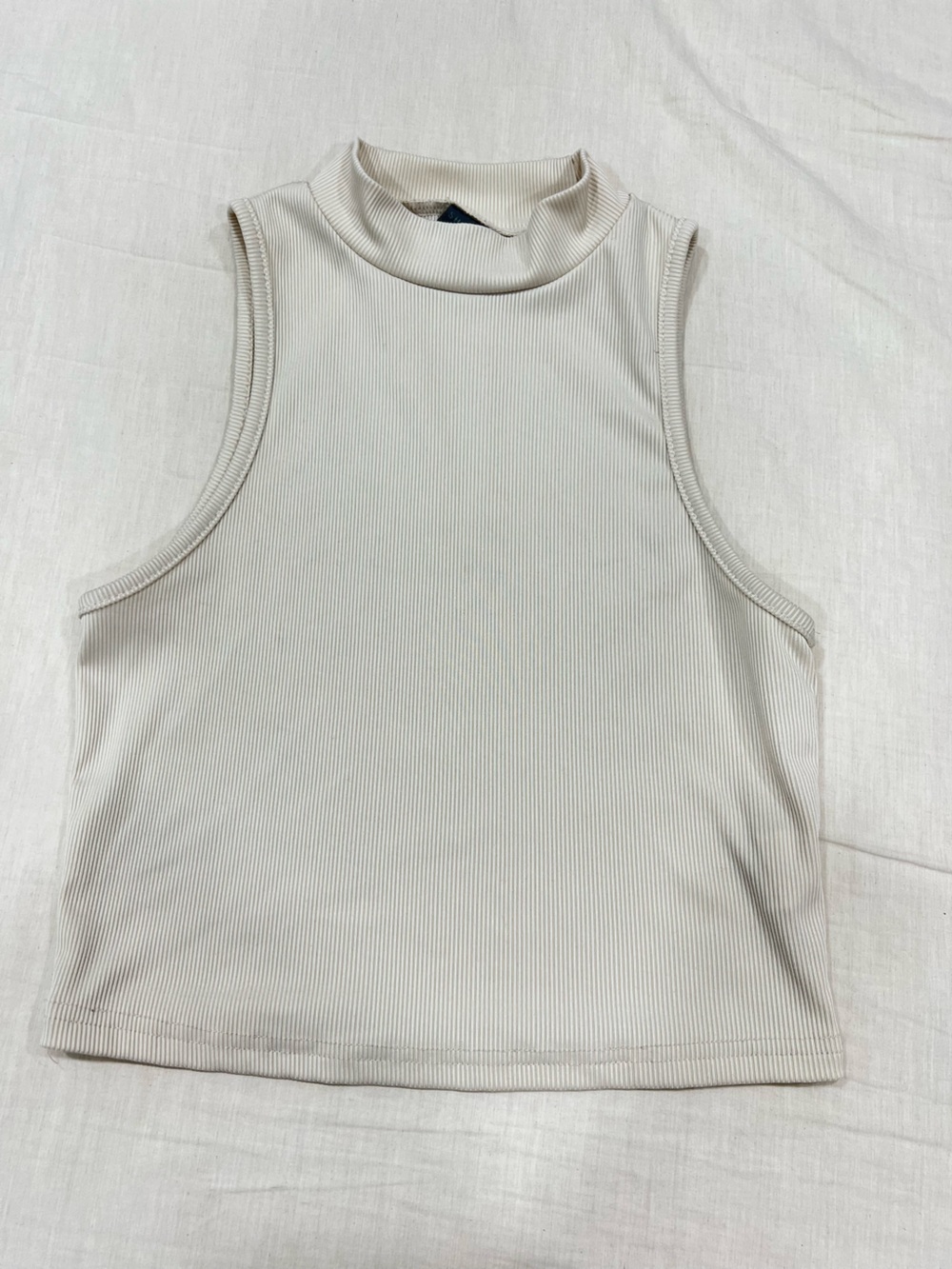 SHEIN Ribbed Sleeveless Mock Neck Tank in Light Beige